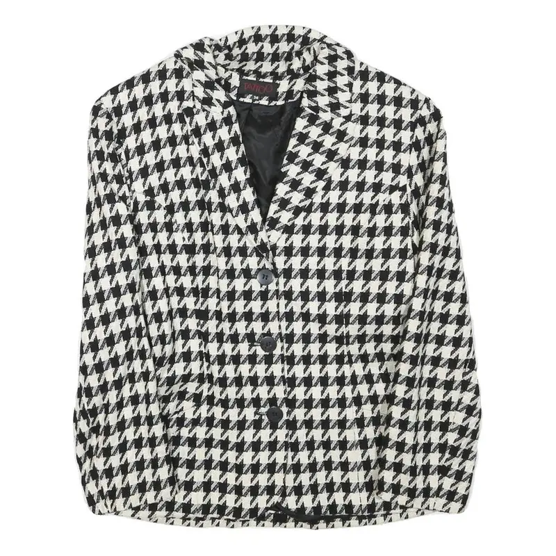 Tattoo Womens Black & White Houndstooth Classic Jacket Xs Wool Blend Button 1