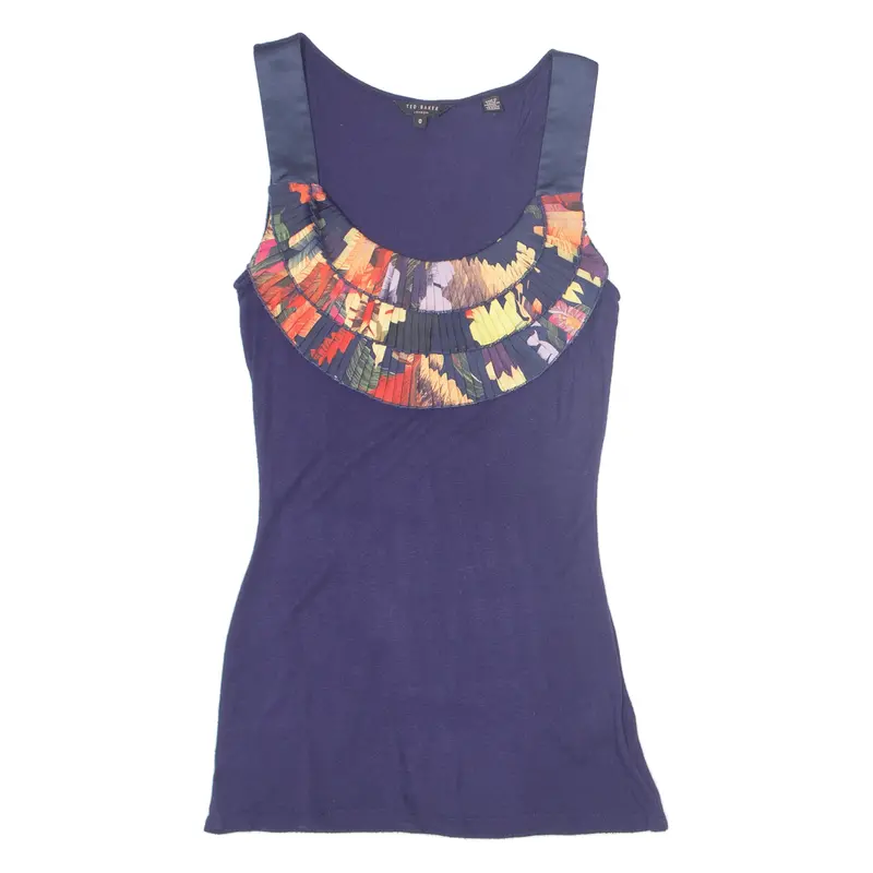 Ted Baker Frill Womens Vest Blue Sleeveless Viscose S 1
