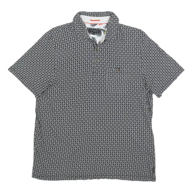 Ted Baker Mens Black & White Geometric Short Sleeve Polo Shirt L Cotton Blend 1