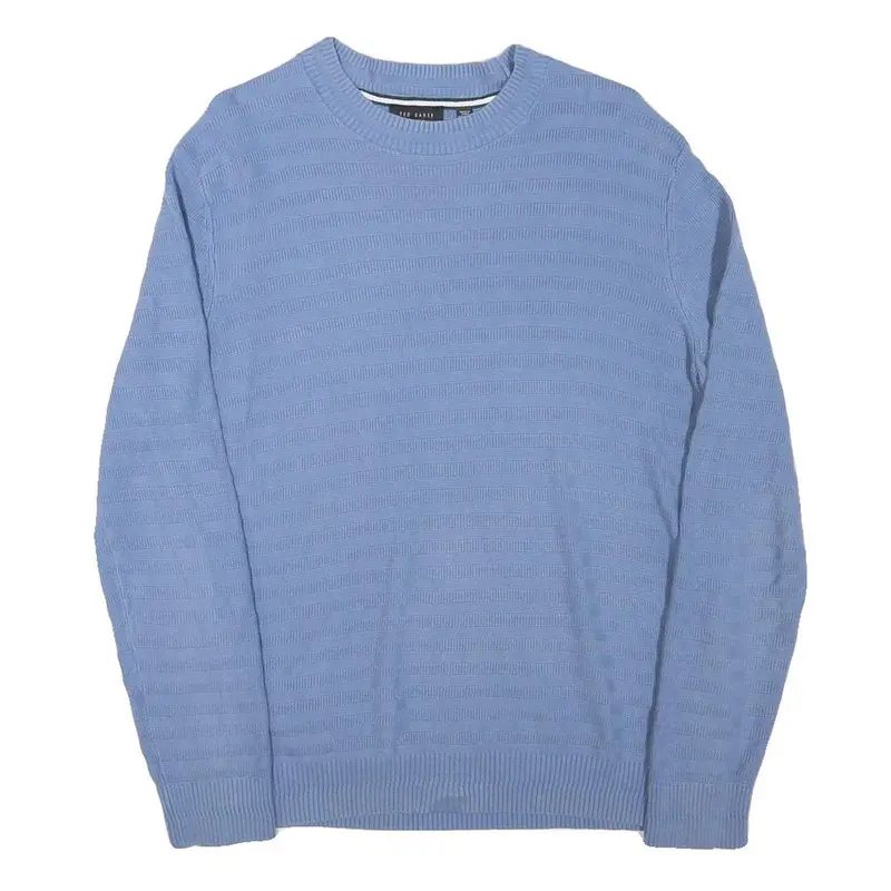 Ted Baker Mens Blue Patterned Plain Crew Neck Basic Knit Jumper M Cotton Blend 1