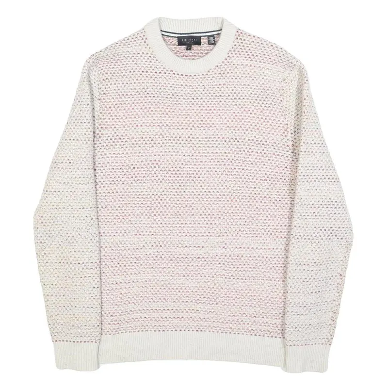 Ted Baker Mens Cream Patterned Cotton Blend Jumper Crew Neck Tight Knit S Light 1