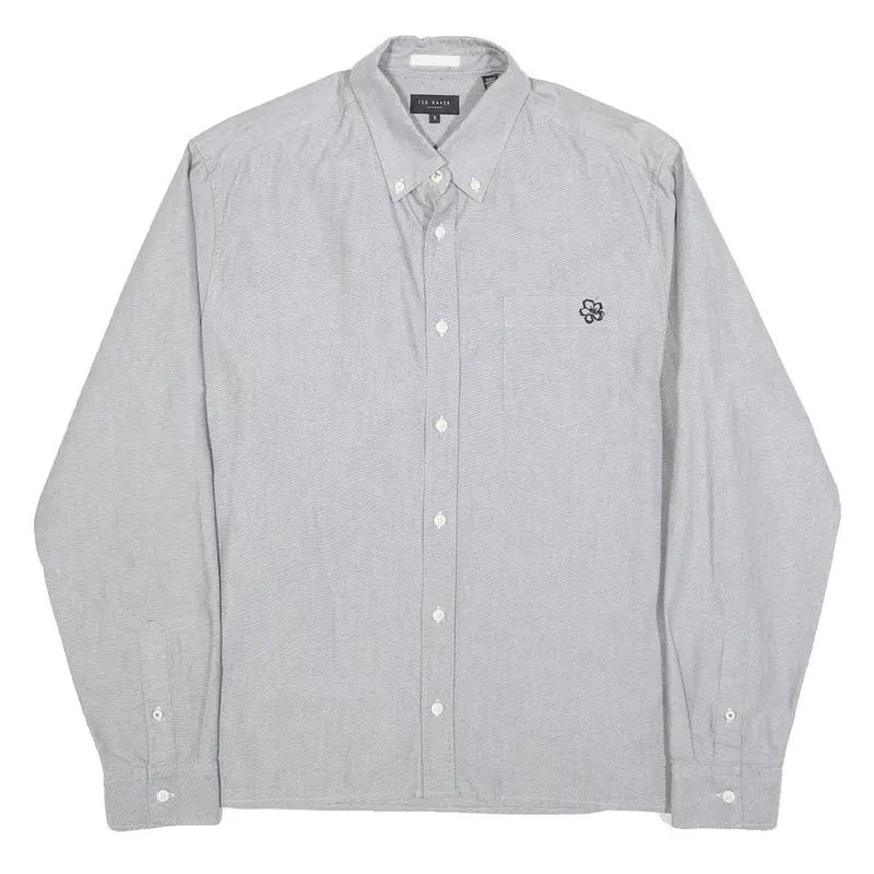 Ted Baker Mens Grey Cotton Blend Shirt Xl Button Down Collar Long Sleeve Casual 1
