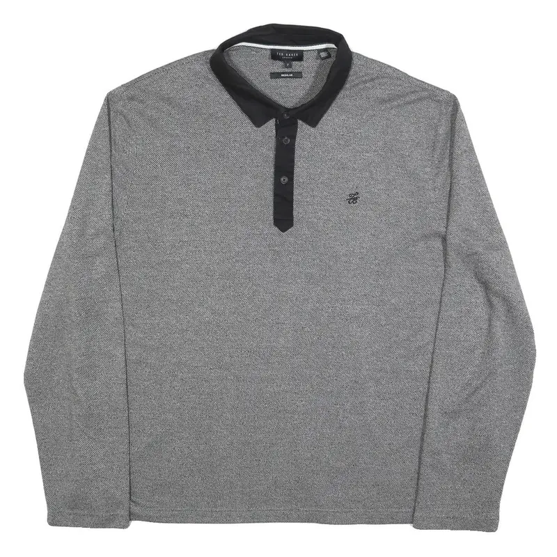 Ted Baker Mens Grey Polo Shirt Xl Long Sleeve Plain Cotton Casual Basic 1