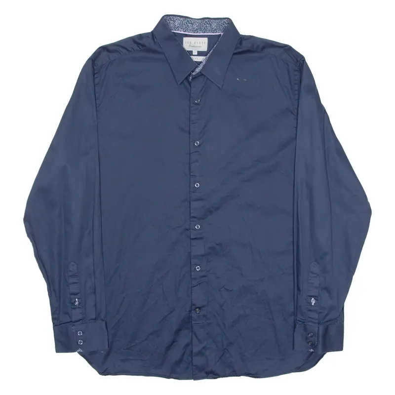 Ted Baker Mens Plain Shirt Blue Long Sleeve L 1