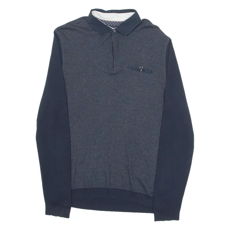Ted Baker Mens Polo Shirt Blue Diamond Long Sleeve M 1