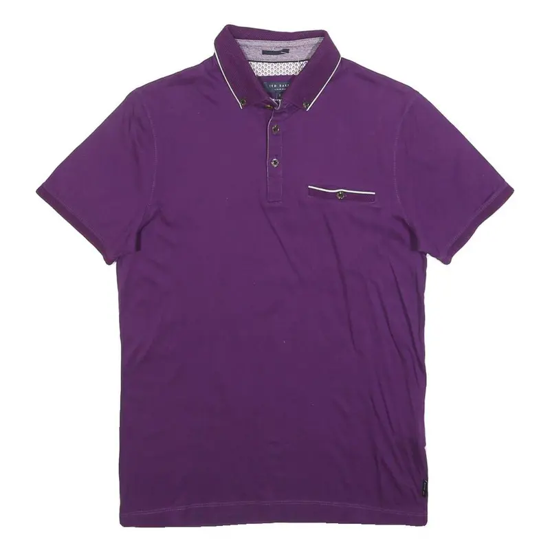 Ted Baker Mens Purple Short Sleeve Plain Xs Polo Shirt Button Collar Casual 1