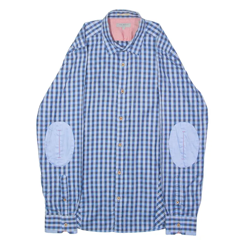 Ted Baker Mens Shirt Blue Check Long Sleeve M 1