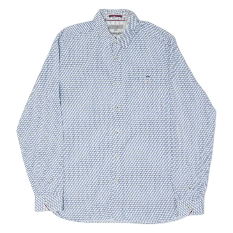 Ted Baker Mens Shirt Blue Geometric Long Sleeve M 1