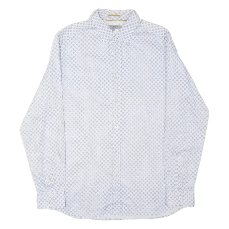 Ted Baker Mens Shirt White Crazy Pattern Long Sleeve M 1