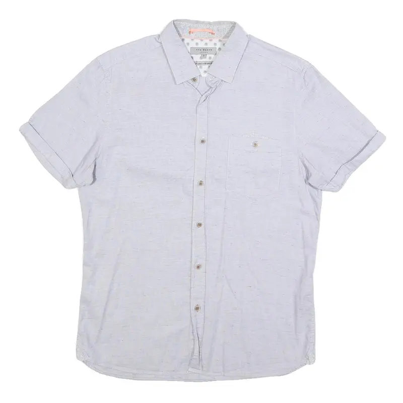 Ted Baker Mens White Shirt M Cotton Blend Short Sleeve Casual Summer 1