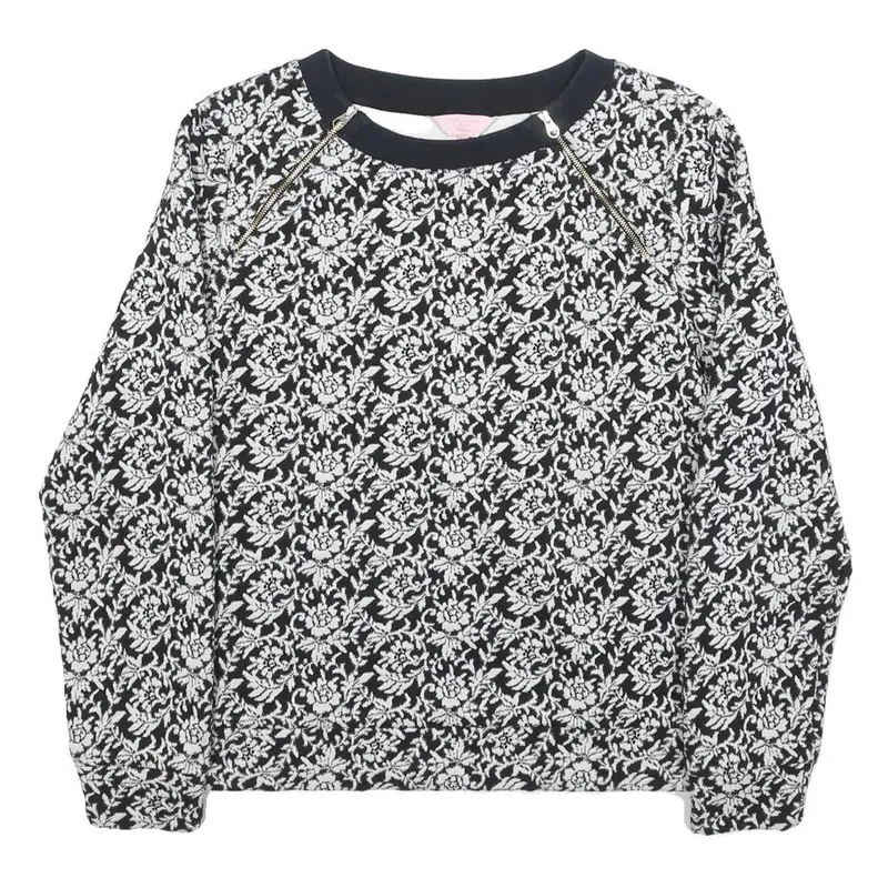 Ted Baker Womens Black & White Floral Print Crew Neck M Cotton Blend Sweatshirt 1
