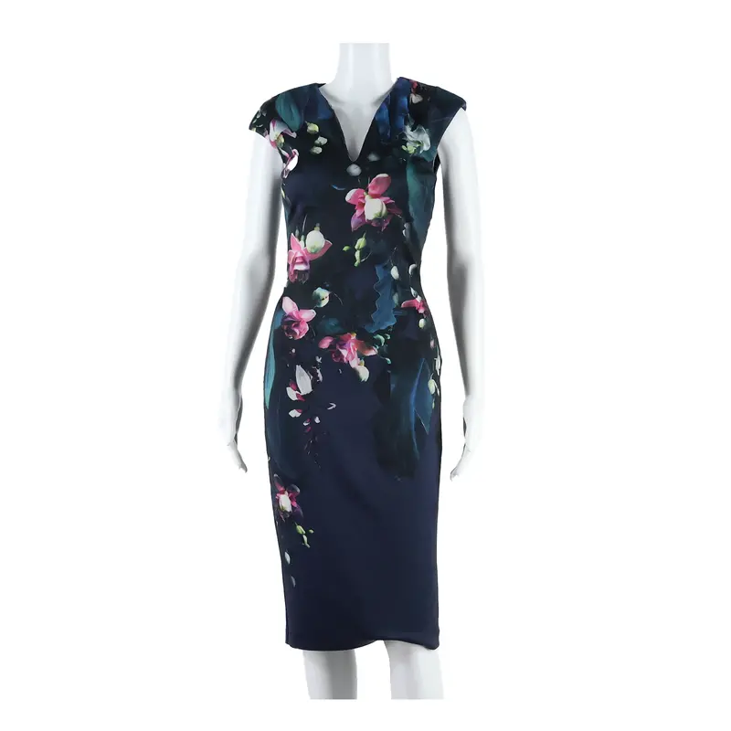 Ted Baker Womens Pencil Dress Blue Floral Sleeveless Midi S 1