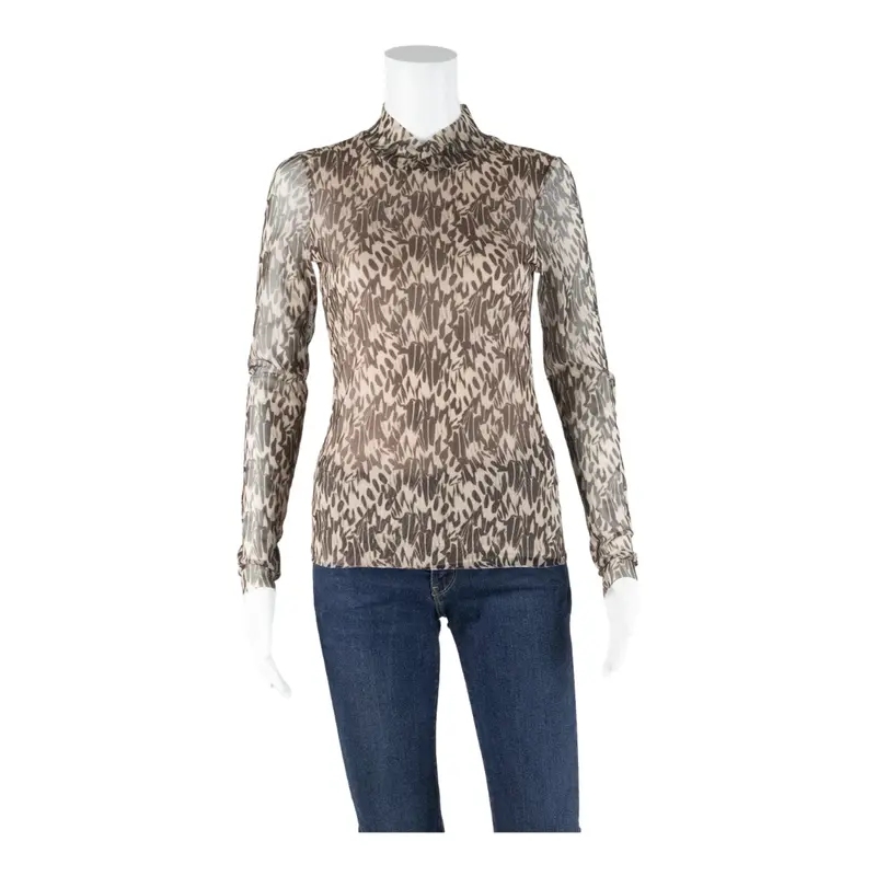 Ted Baker Womens Printed Top Brown High Neck Long Sleeve Crazy Pattern S 1