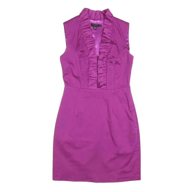 Ted Baker Womens Purple Sleeveless Day Cotton Blend Plain Midi M Elegant Dress 1