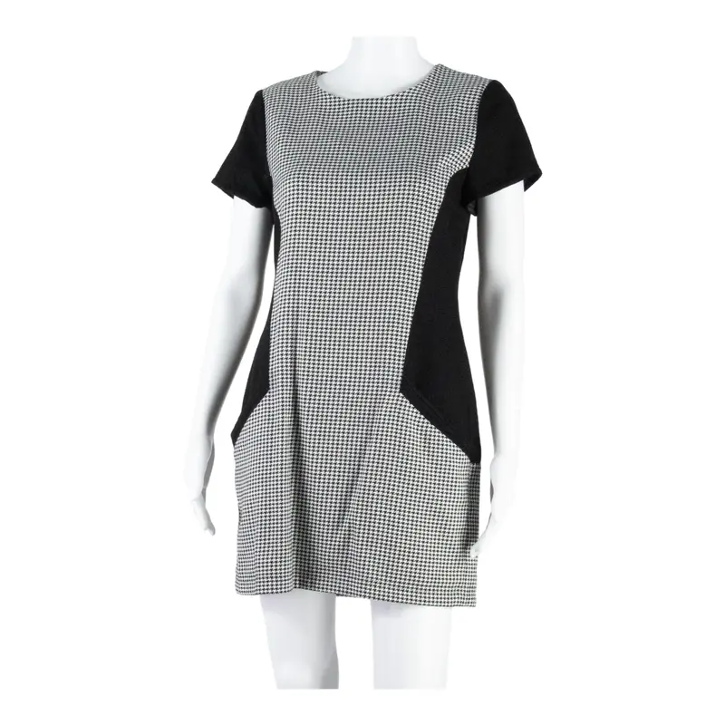 Ted Baker Womens Shift Dress Black Wool Houndstooth Short Sleeve Knee Length M 1