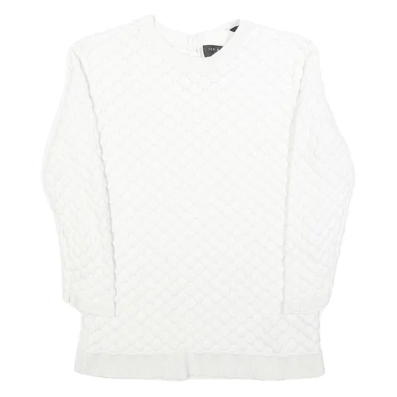 Ted Baker Womens White Plain Crew Neck Basic Knit Jumper Xs Cotton Blend 1