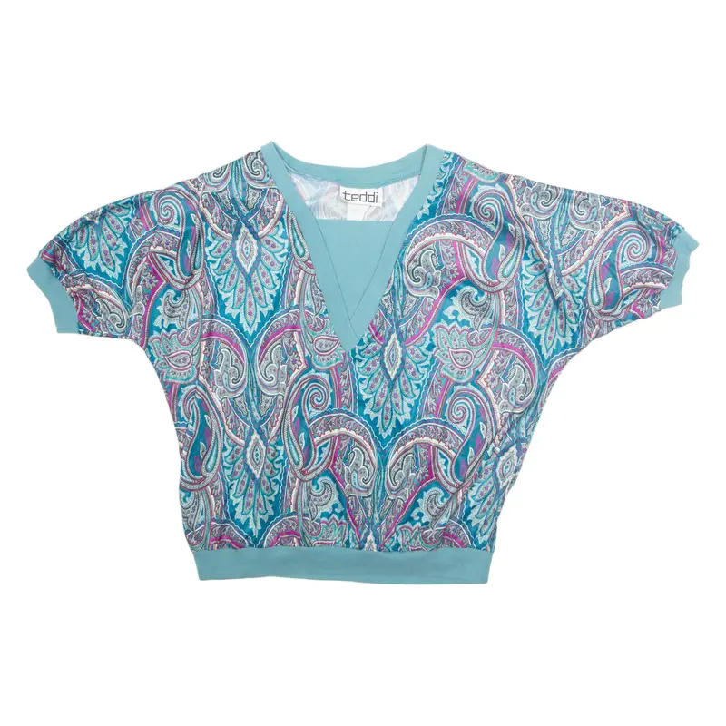Teddi Womens Printed Blouse Blue 90S Crazy Pattern M 1