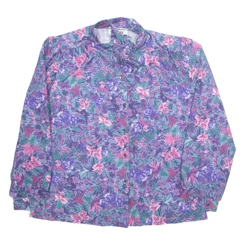 Teddi Womens Printed Shirt Purple Collared Long Sleeve Floral M 1