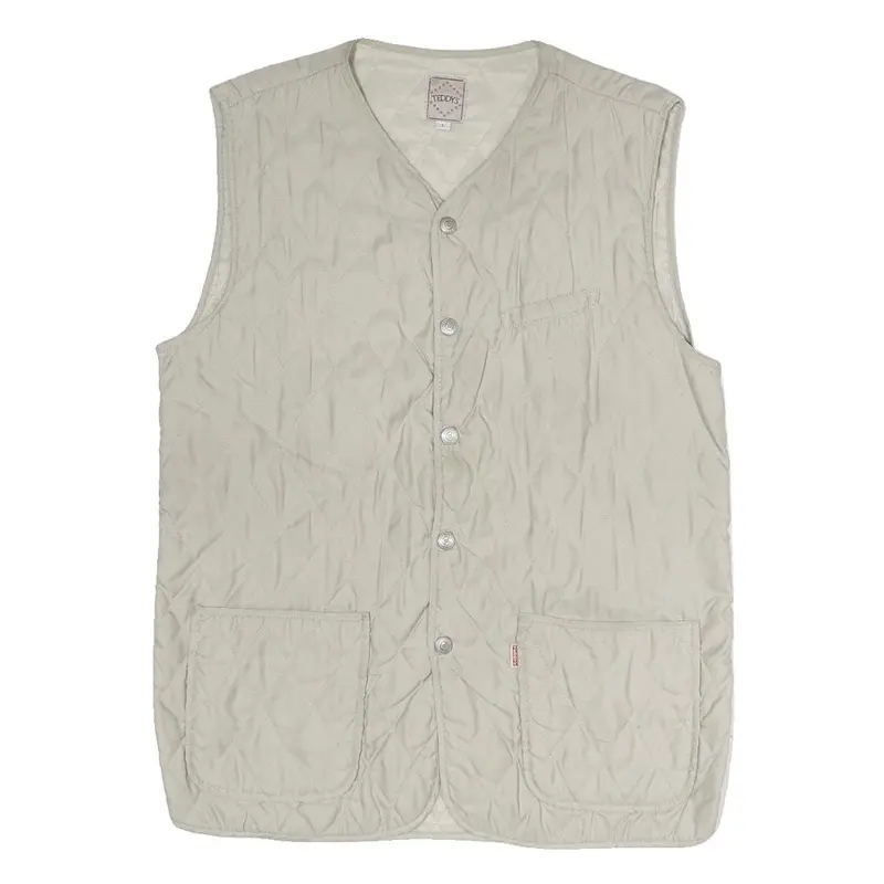 Teddys Mens Beige Quilted Button Sleeveless Jacket L Polyester Blend Woven 1