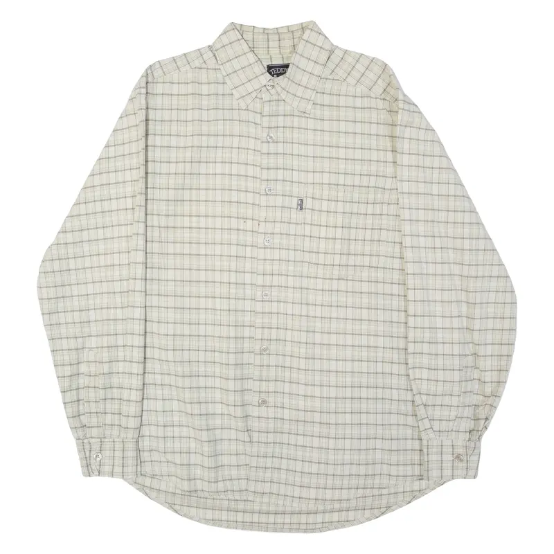 Teddy's Mens Shirt Beige Plaid Long Sleeve M 1