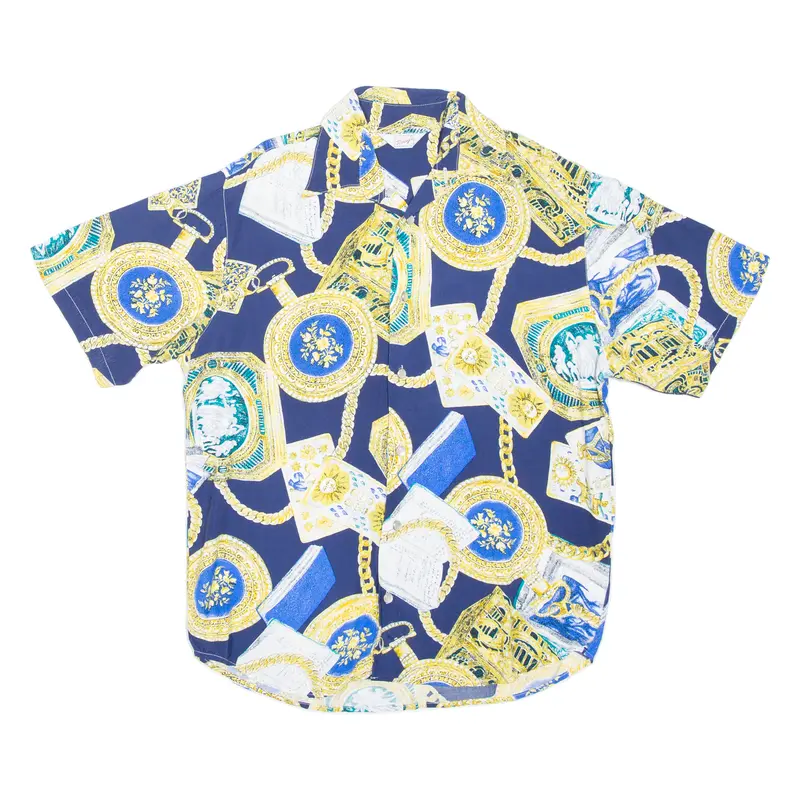 Teddy's Mens Shirt Blue Crazy Pattern M 1