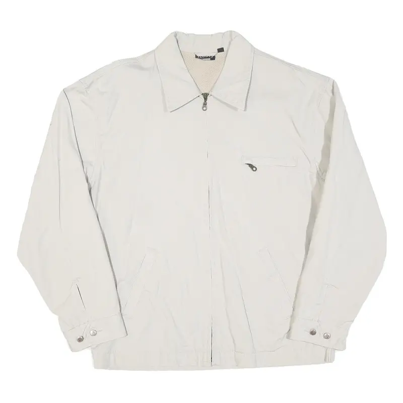 Teddy's Mens White Jacket L Polyester Blend Plain Zip Casual Outerwear 1