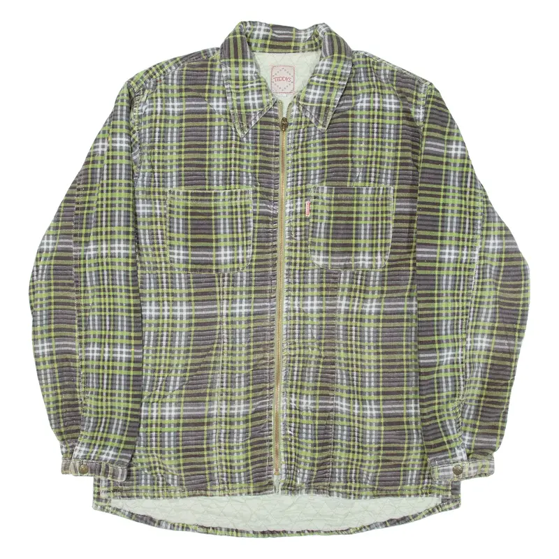 Teddy's Quilted Lined Mens Lumberjack Jacket Green Check S 1