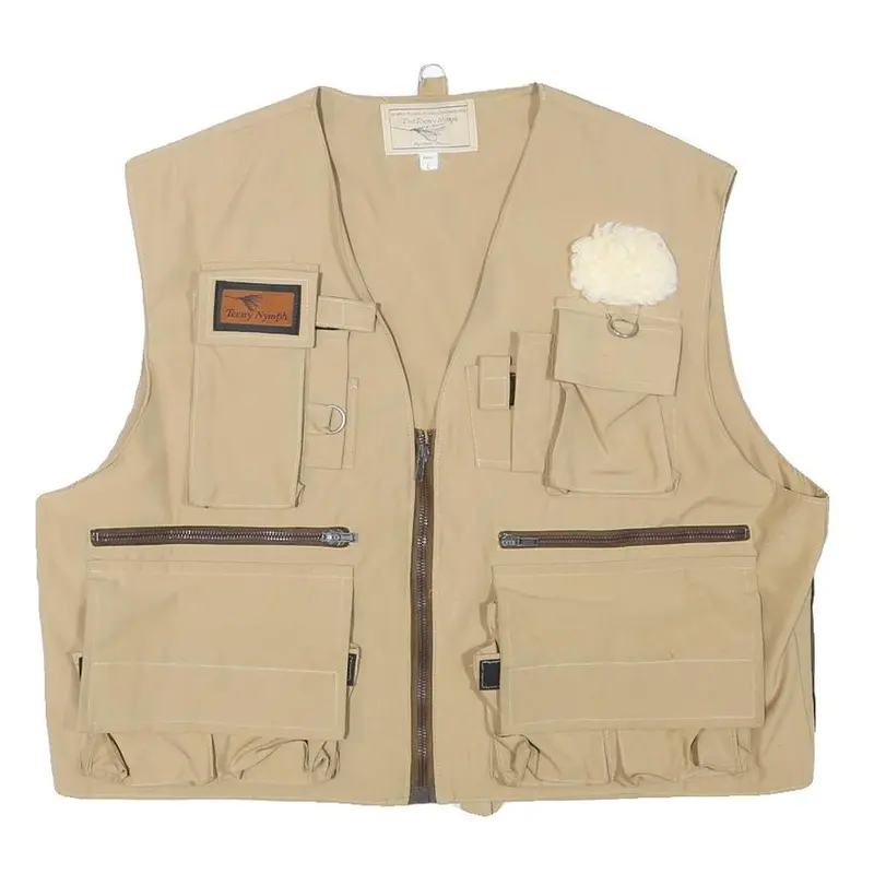 Teeny Nymph Mens Beige Utility Jacket L Polyester Blend Zip Plain Outdoor Vest 1