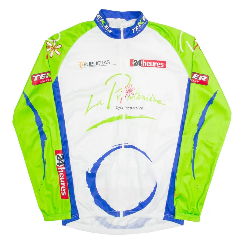 Teker Cycling Zip Up Mens Jersey White Long Sleeve High Neck Xl 1