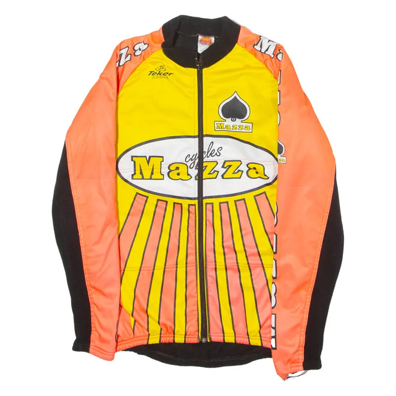 Teker Mazza Cycles Cycling Mens Track Jacket Orange Crazy Pattern M 1