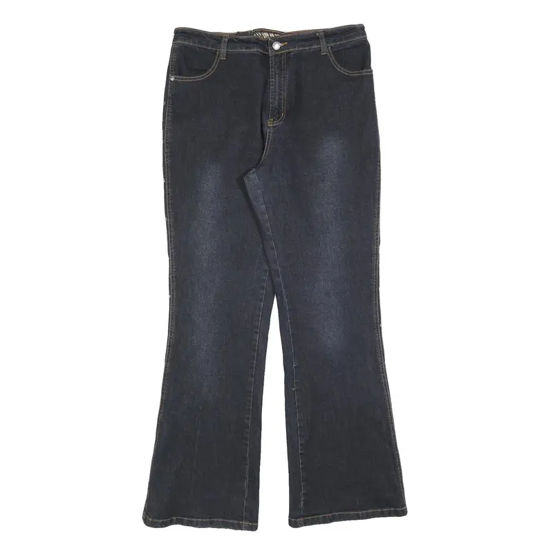 Temche Womens Blue Regular Flared Denim Medium Wash W30 L32 Embroidered Side 1
