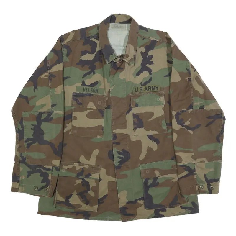 Terry Manufacturing Co. Inc Mens Green & Brown Camouflage Military Button Jacket 1