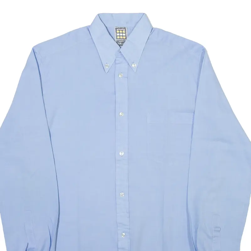 Terry Young Mens Plain Shirt Blue Long Sleeve Xs 2