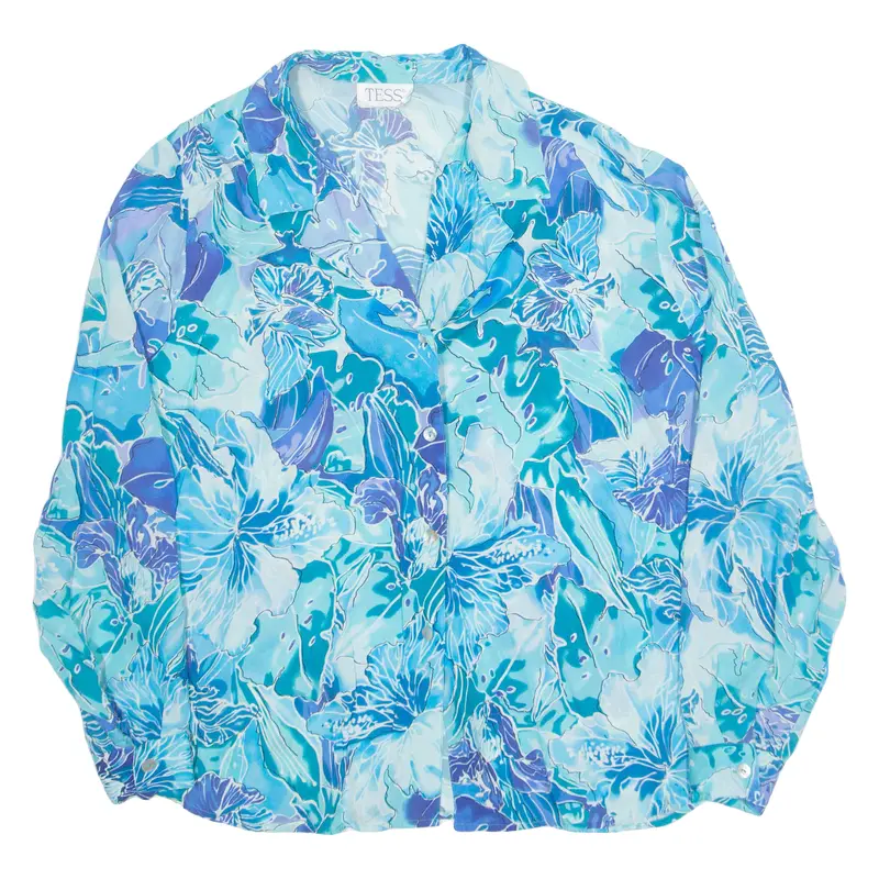 Tess Womens Printed Shirt Blue Collared Long Sleeve Crazy Pattern L 1