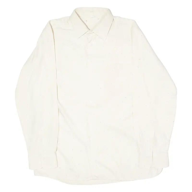 Textured Mens Plain Shirt Beige Long Sleeve L 1