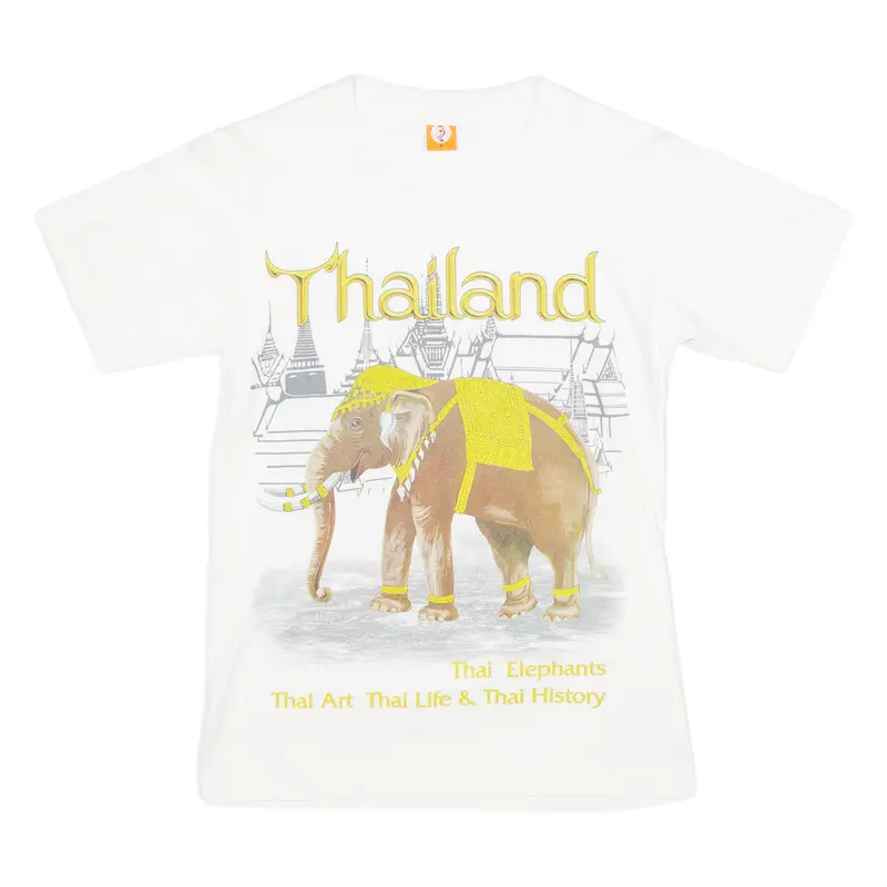 Thailand Elephant Print Mens T-Shirt White S 1
