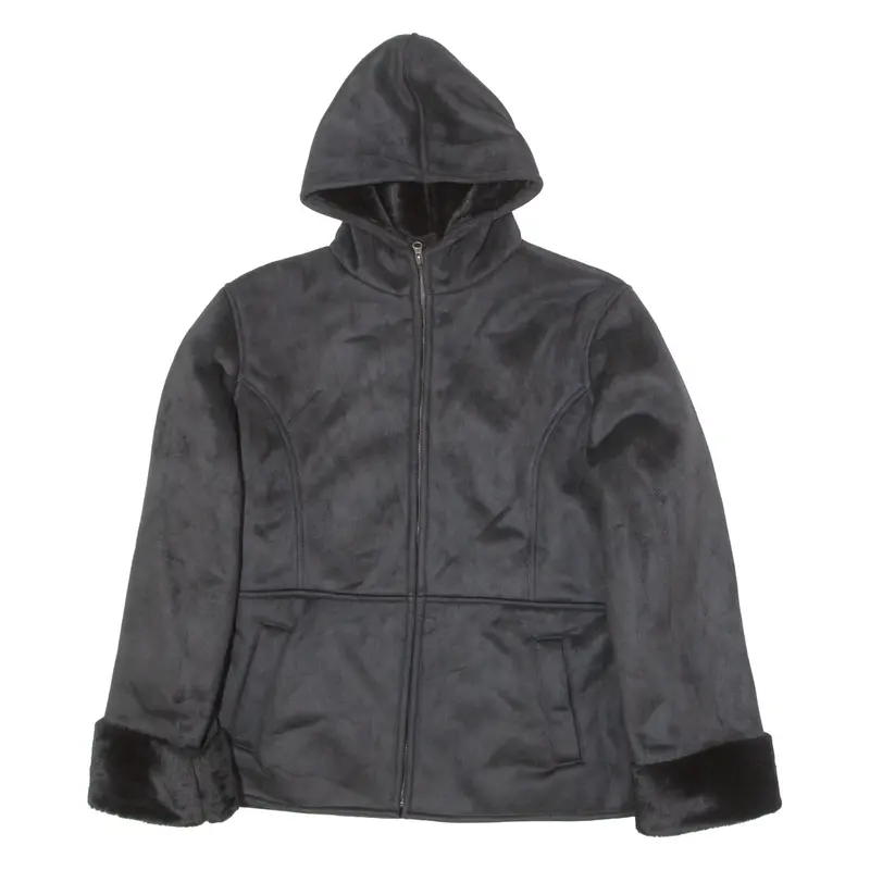 The Great Coat Company Womens Jacket Black Faux Suede 90S Hooded Uk 18 1