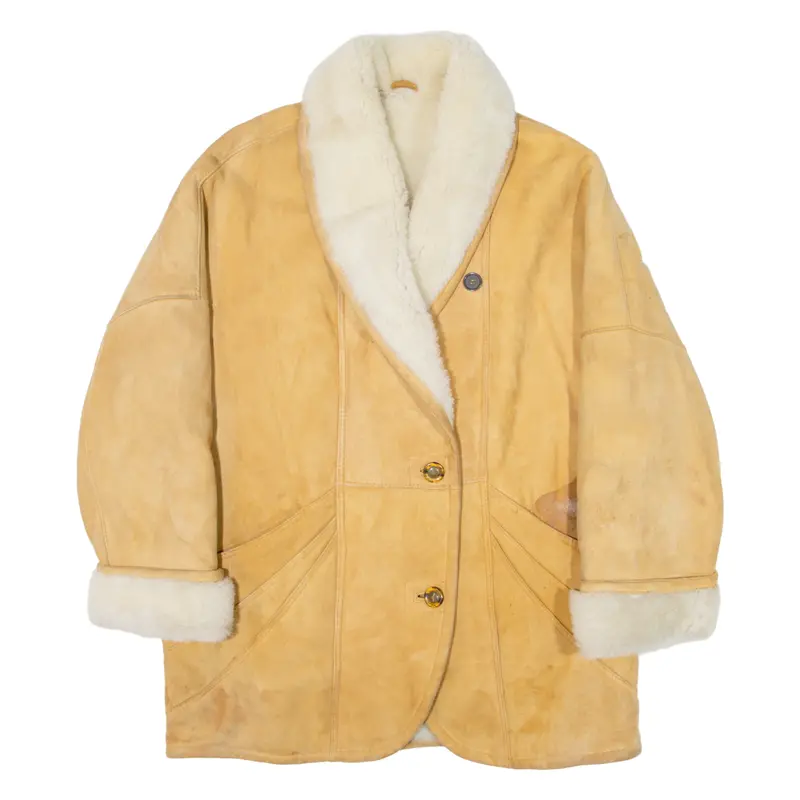 The King Shearling Womens Overcoat Coat Beige Leather Suede M 1