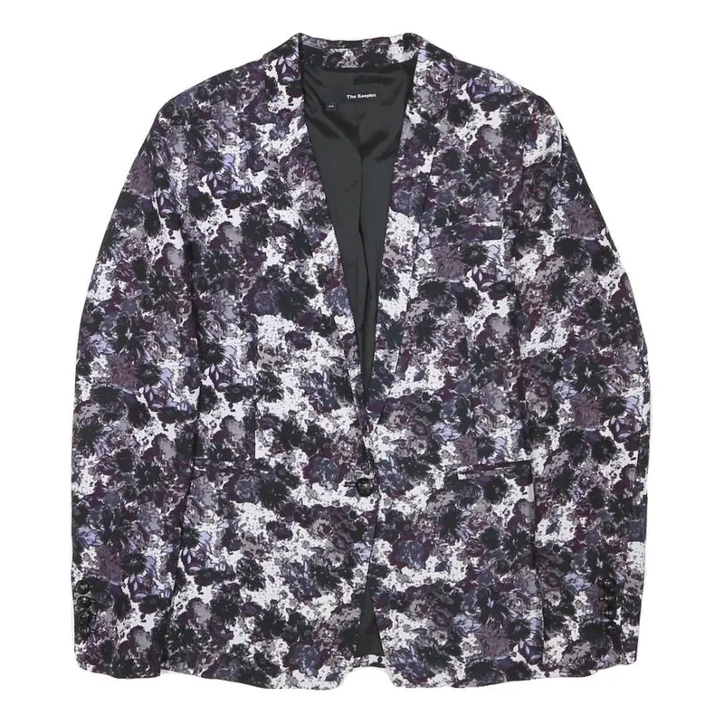 The Kooples Womens Purple Black Floral Jacket S Polyester Blend Button Pattern 1