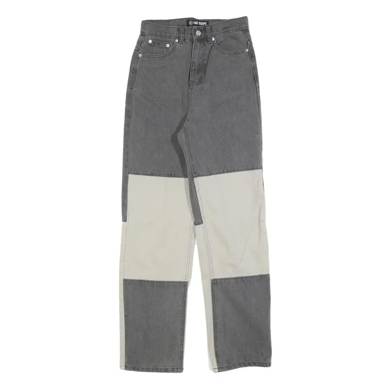 The Kript Womens Regular Fit Colourblock Denim Jeans Grey & Cream W25 L30 Zip 1