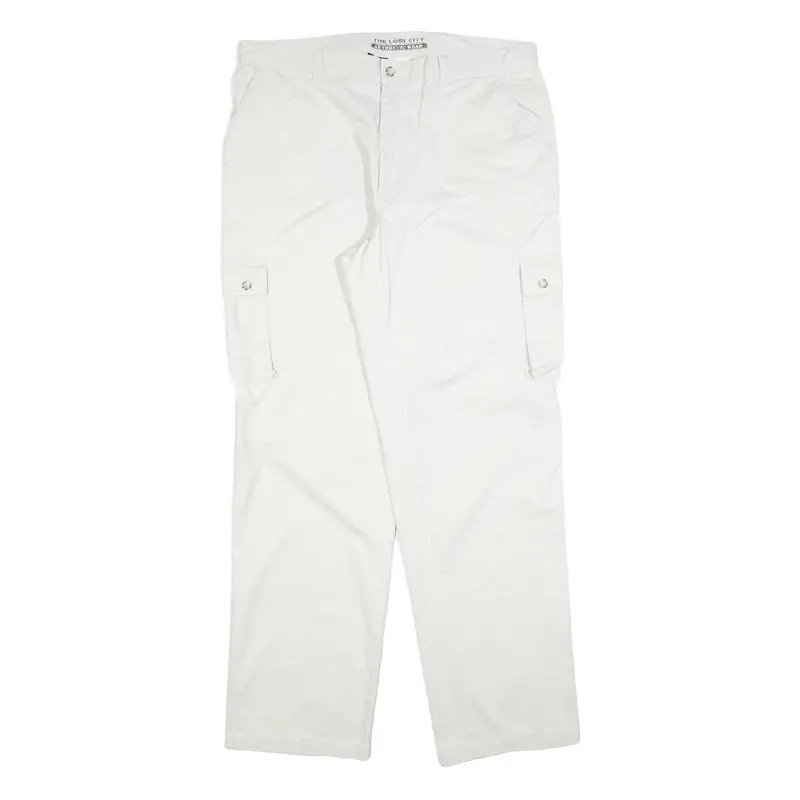 The Lost City Mens Cotton Blend White Regular Fit Cargo Trousers W38 L34 Zip 1