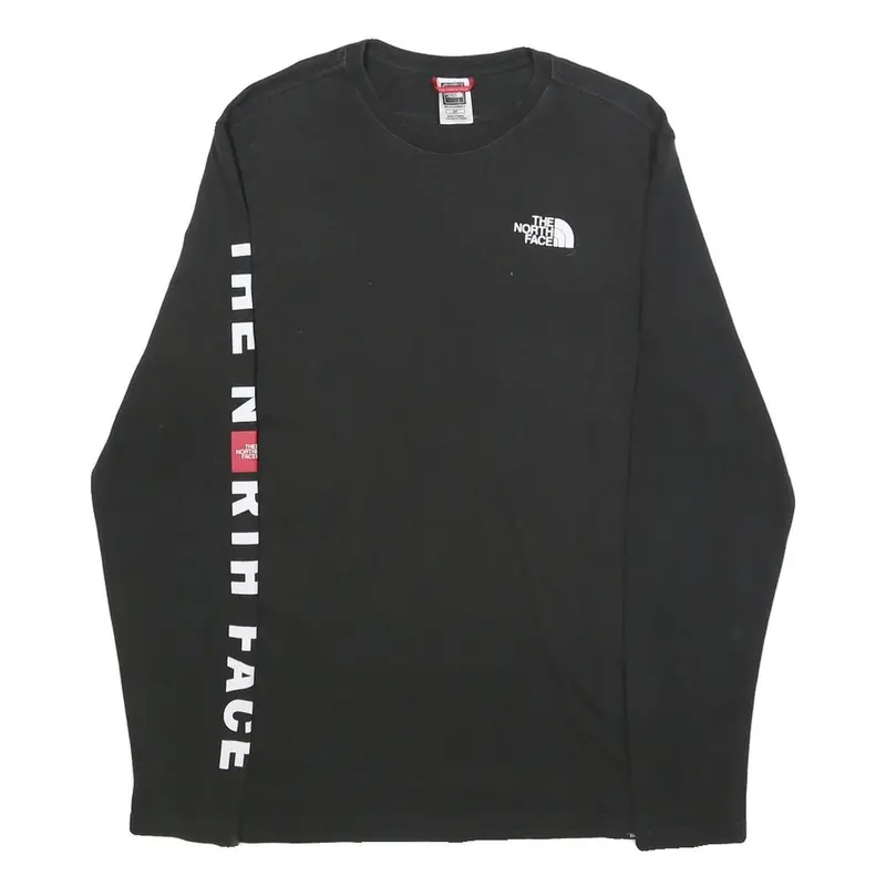 The North Face Mens Black S Long Sleeve Crew Neck Branded Logo Cotton T-Shirt 1