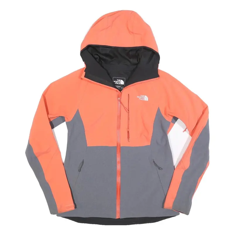 The North Face Womens Orange & Grey Hooded Zip Jacket M Synthetic Softshell 1