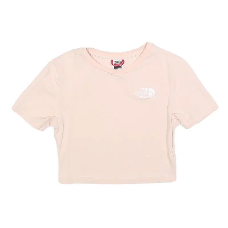 The North Face Womens Pink Crop T-Shirt S Short Sleeve Crew Neck Logo Graphic 1