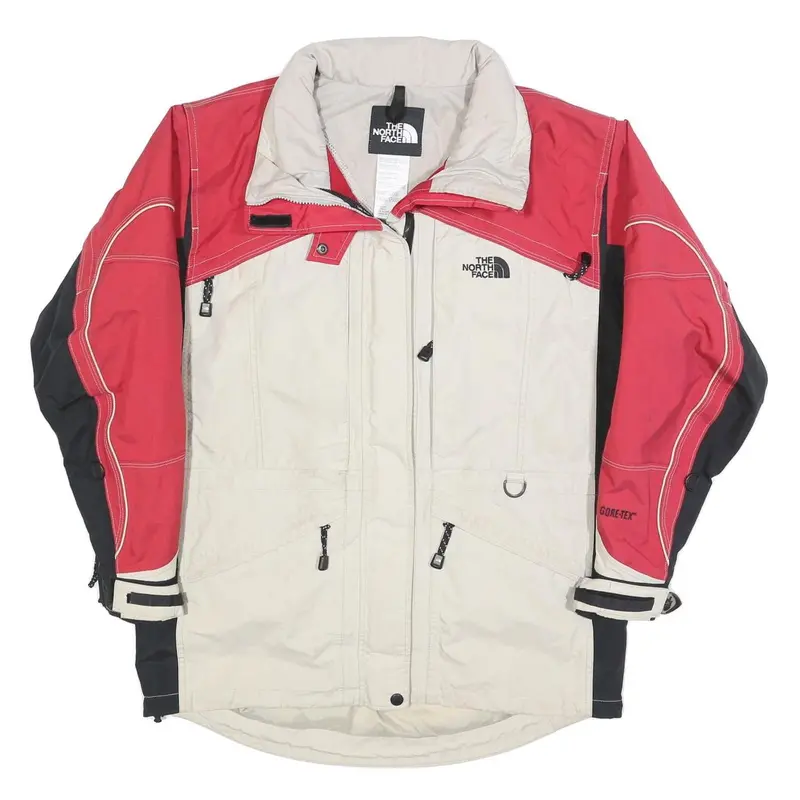 The North Face Womens Red & Beige Outdoor Jacket L Polyester Blend Zip Gore-Tex 1