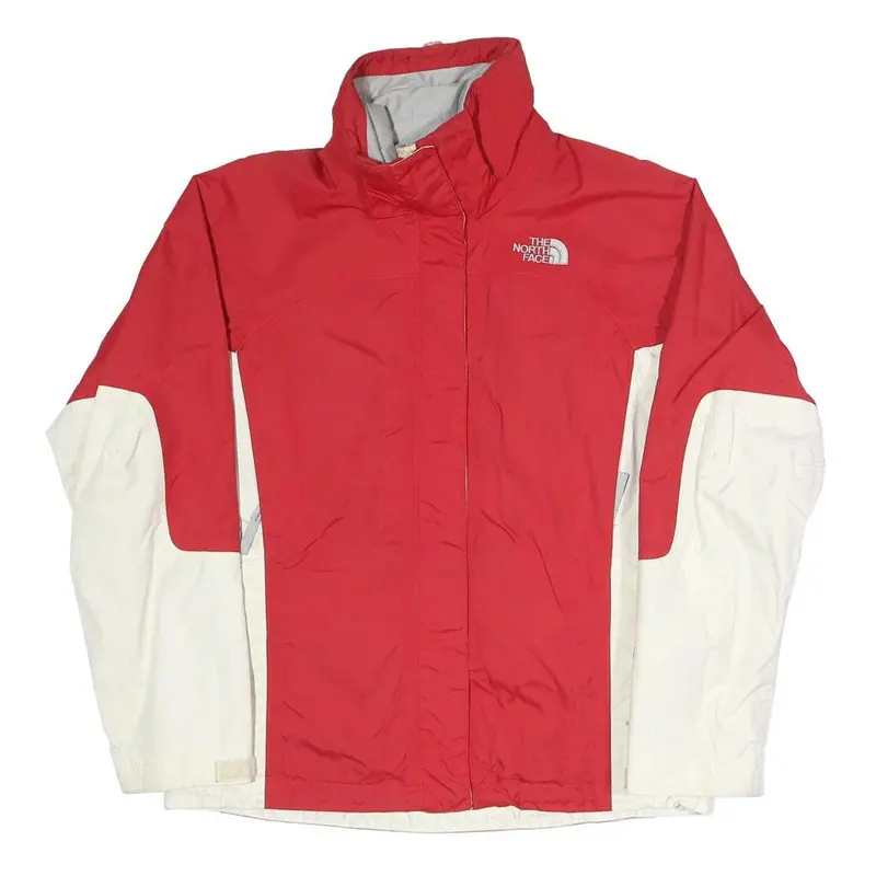 The North Face Womens Red & White Outdoor Jacket S Polyester Waterproof Zip 1
