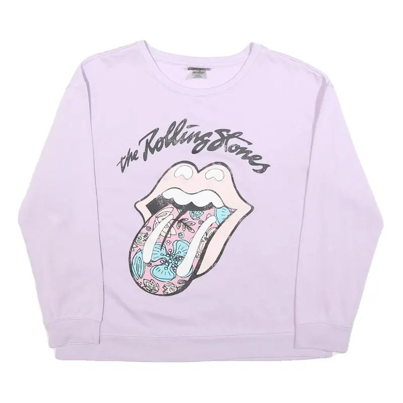 The Rolling Stones Womens Lilac Sweatshirt L Cotton Blend Crew Neck Long Sleeve 1