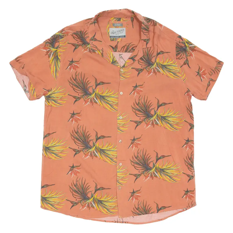 The Urban Surface Mens Hawaiian Shirt Orange Viscose Floral Xl 1