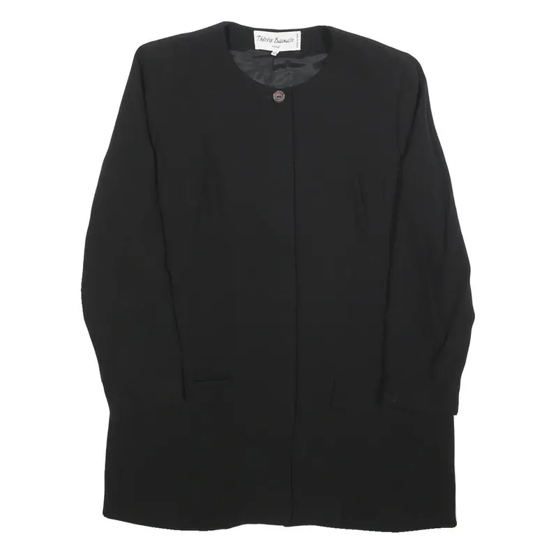 Therese Baumaire Womens Black Wool Blend Round Neck Jacket M Plain Button 1