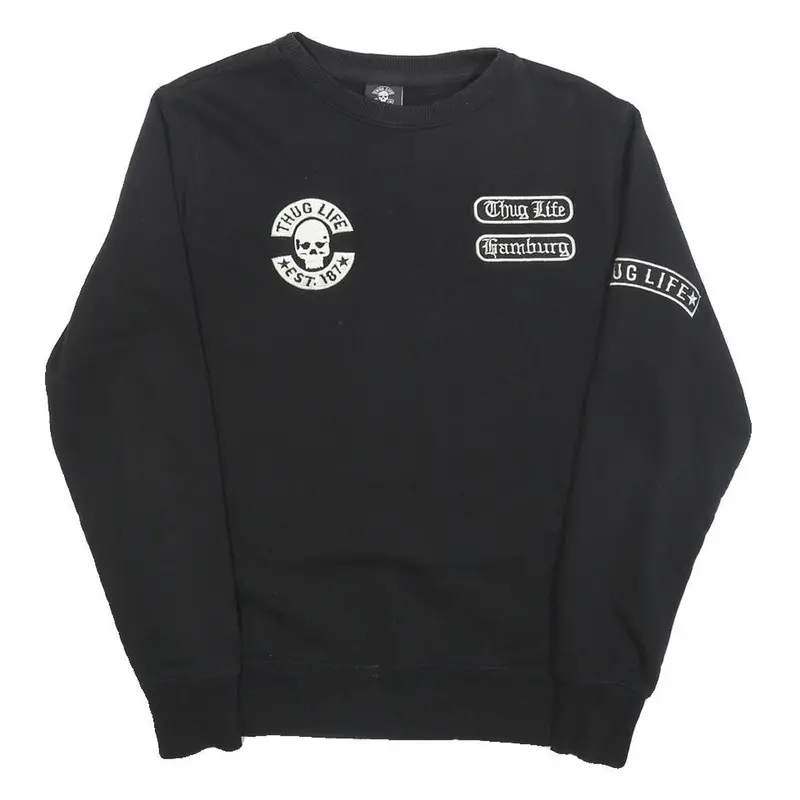 Thug Life Mens Black Crew Neck S Skull Print Cotton Blend Sweatshirt 1